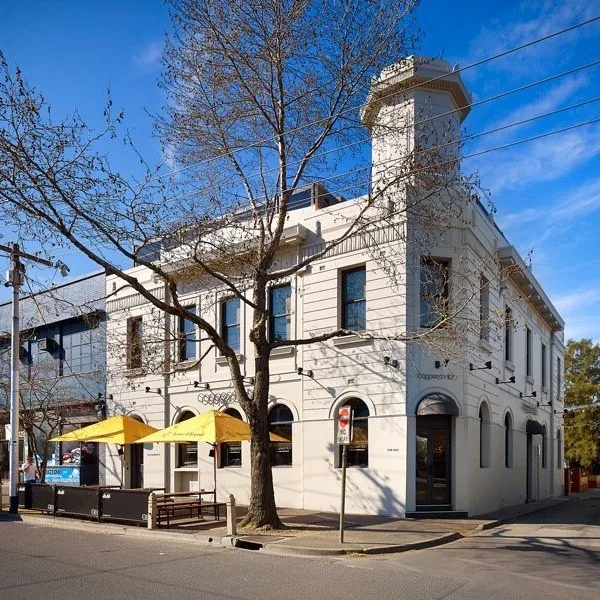 The Coppersmith Hotel's historic 1850s facade on the corner of Clarendon Street, South Melbourne